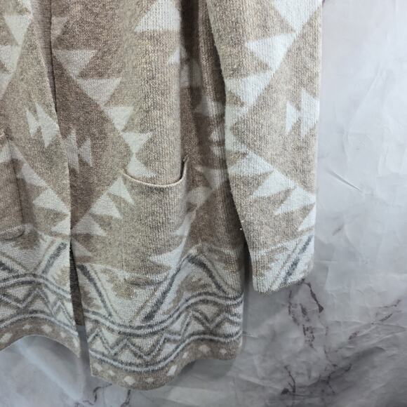 Frye Sweater Womens Large Beige Tan White Cardigan Aztec Gro Southwestern - Picture 4 of 9